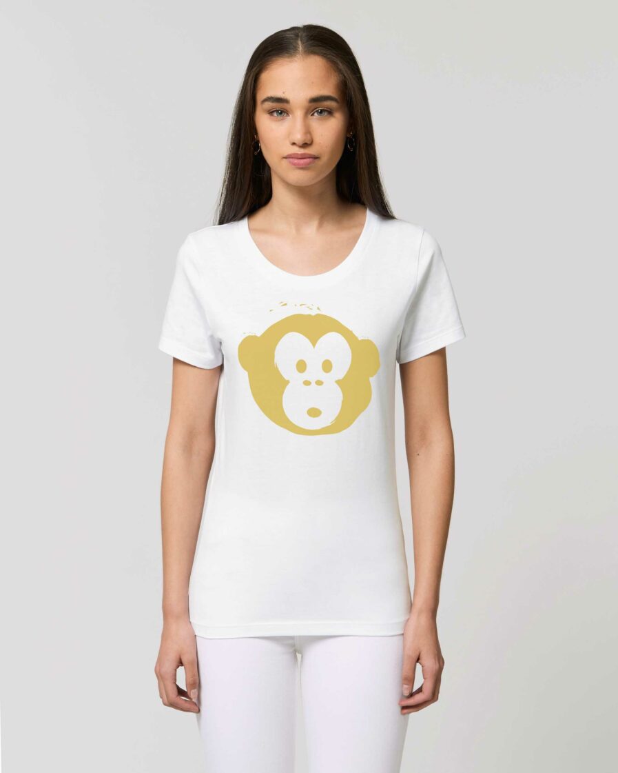 Damen T-shirt Gold Monkey Weiss